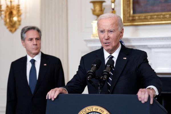 United States President Joe Biden delivers remarks on the Hamas terrorist attacks in Israel on Saturday.